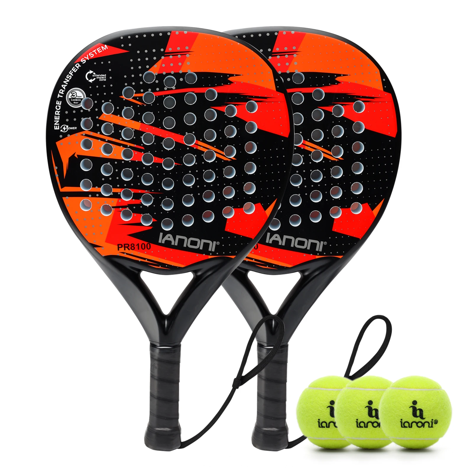 IANONI Padel Racket Set With 3 Balls Carbon Fiber Surface with EVA Memory Flex Foam Core Lightweight Padel Racquet