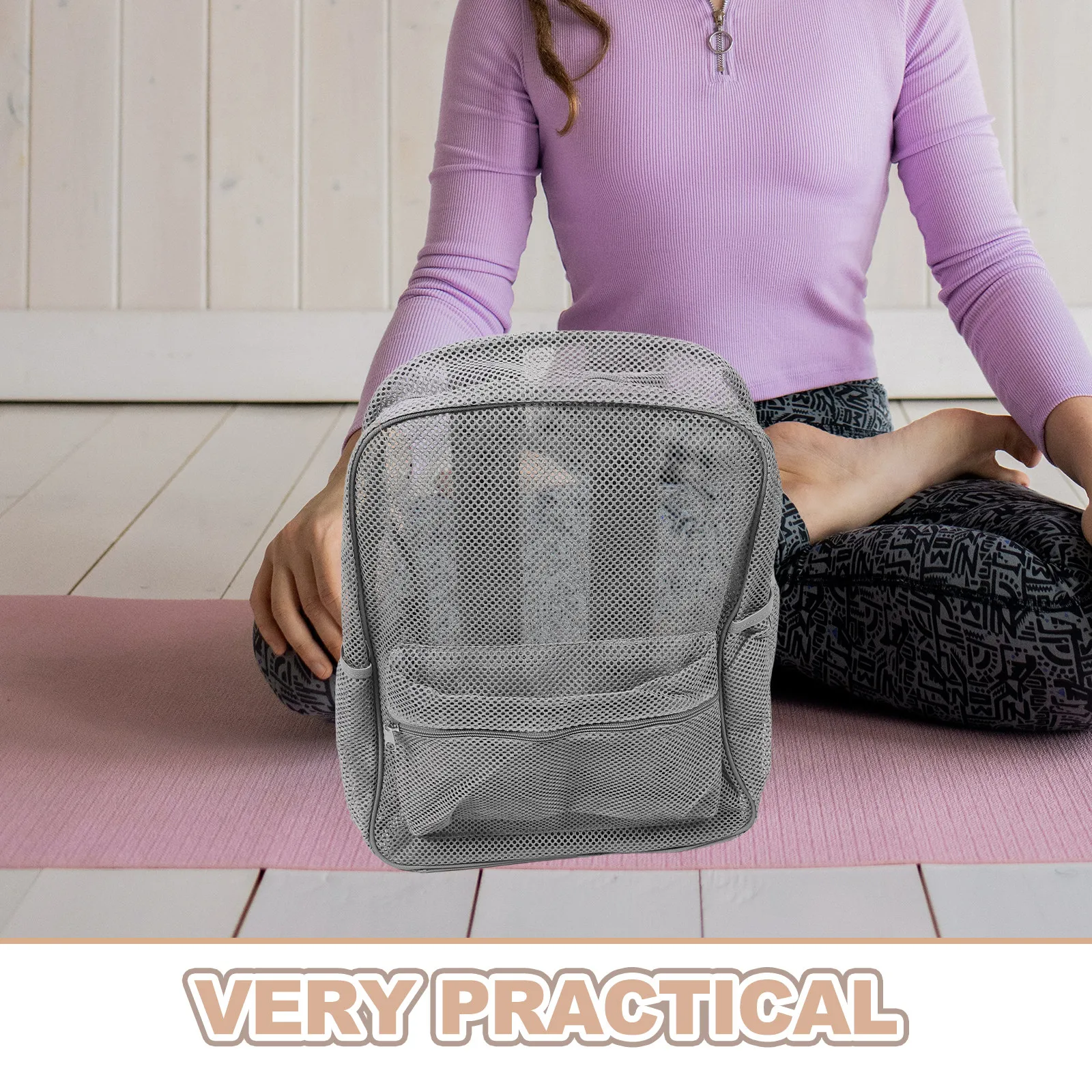 Mesh Backpack Grey Heavy Duty See Through Breathable for Beach Outdoor Sports Swimming Gym Camping Vacation Padded Comfort