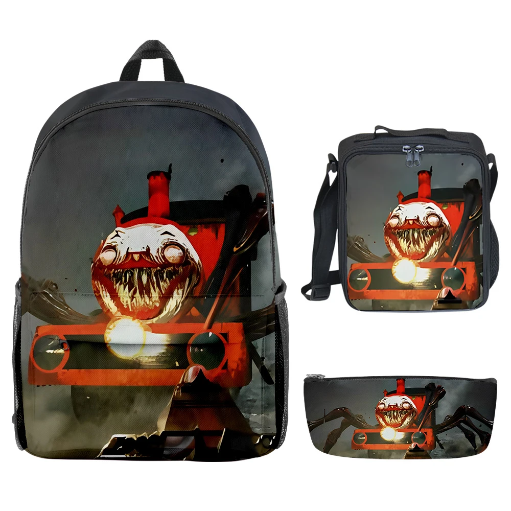 Trendy Popular Funny Choo-Choo Charles 3D Printed 3pcs/Set School Bags Travel Notebook Backpack Crossbody Lunch bag Pencil Case