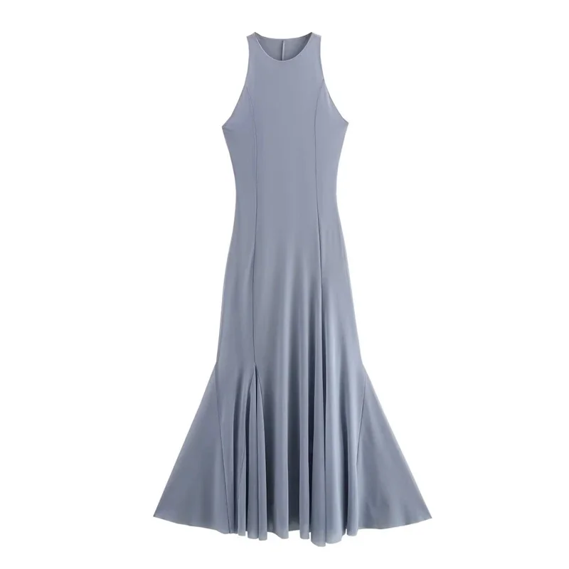 

Elegant Sleeveless Half Turtleneck Vest Maxi Dress Women Fashionable Stylist Spring Summer Daily Party Evening Outfits Clothing