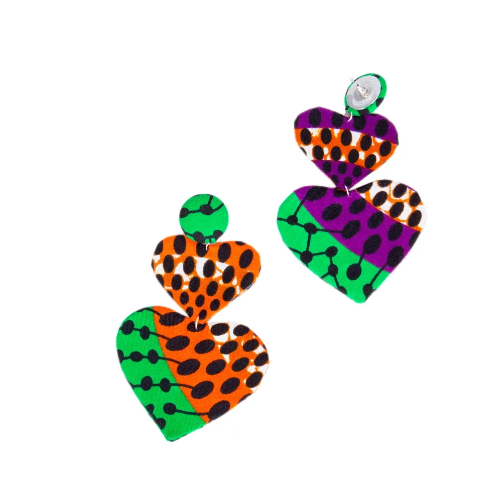 Wholesale Trend  Fashion Ankara Ethnic Heart Earrings African Print Fabric  Jewelry Earrings Women WYB627