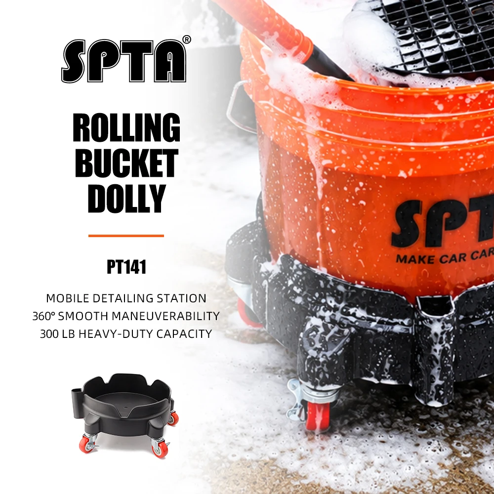 SPTA Black Car Wash Bucket Dolly with 5 Wheels Removable Bucket Mover Rolling Easy Push Barrel Dolly Car Wash System For Washing