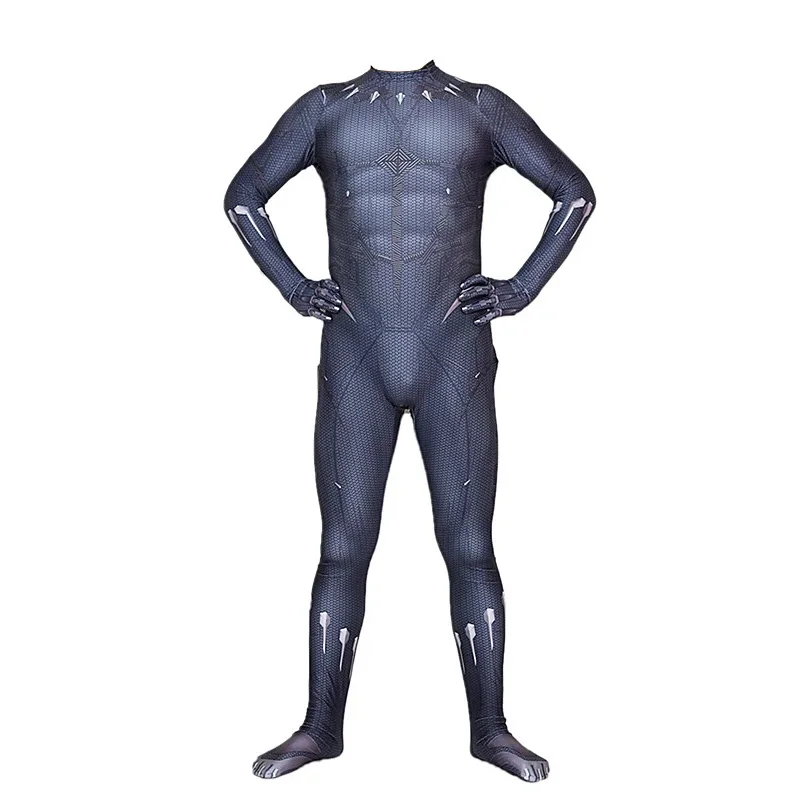 Halloween Black Panther Cosplay Costume 3D Print Adults  Newest Superhero Zentai Suit Bodysuit Men Party Jumpsuit#1#W.