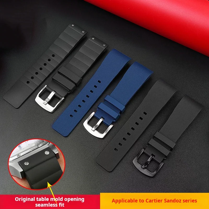 For Cartier Santos 100 W20073X8 W20106X8 W2020008 Rubber Watch strap 20mm 23mm Black Blue Women Silicone Watchband Attachment