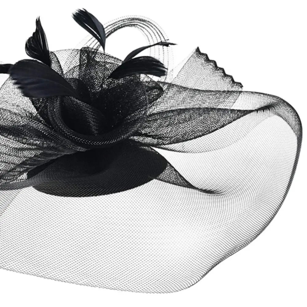 Fashion Handmade Lady Women Fascinator Bow Hair Clip Headwear Lace Feather Mini Hat Wedding Party Accessory