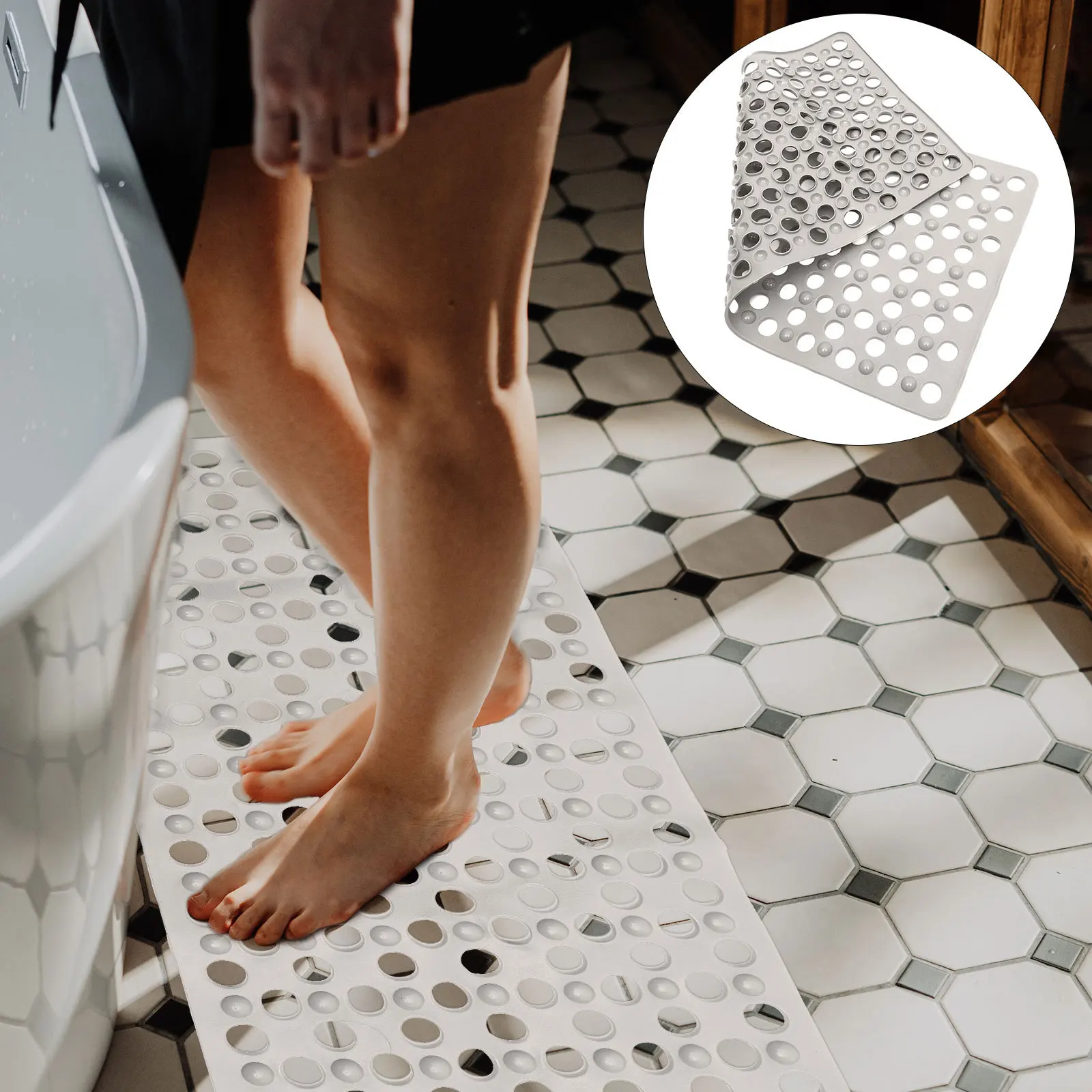

Non-slip Floor Mat Brown Washable Bathroom Rugs Shape Mats for Shower
