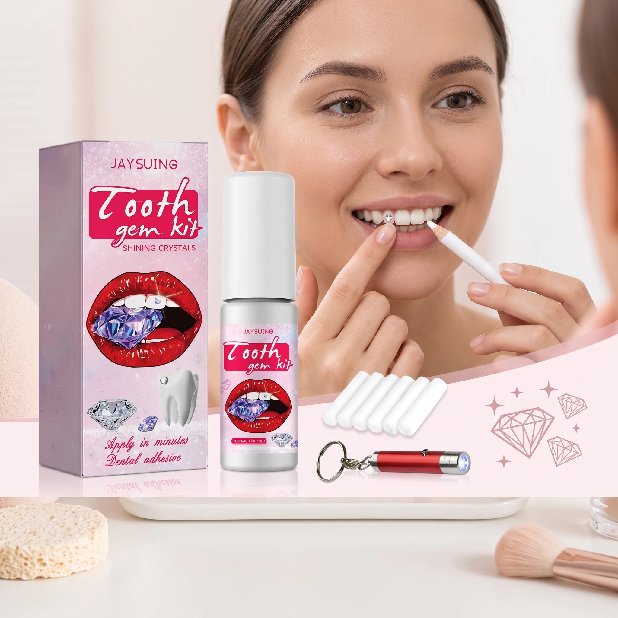 Tooth Gem Set Clear Precious Stone Jewelry Easy Remove Install Firm Durable No Enamel Damage Shiny Crystal Tooth Decoration 1set