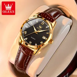 OLEVS 2024 Fashion Quartz Watch for Women Leather Strap Waterproof Calendar Womens Watches Top Brand Luxury Ladies Wristwatches