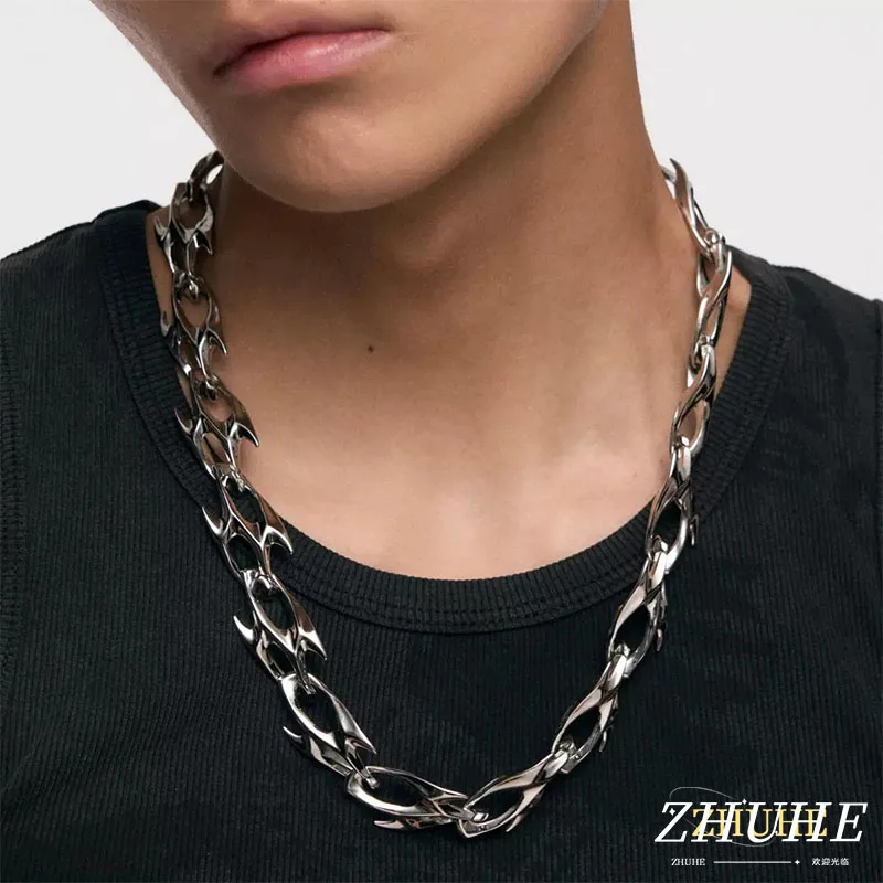 Unisex Copper Alloy Spiky Cutout Chain Jewelry Accessories, Trendy Neck Ornament for Women Men, Edgy Hip Hop Punk Neckwear for D