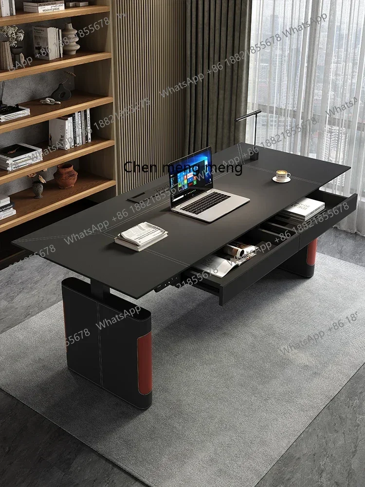 Discount Intelligent electric lifting  computer saddle leather desk double desk e-sports table study table workbench