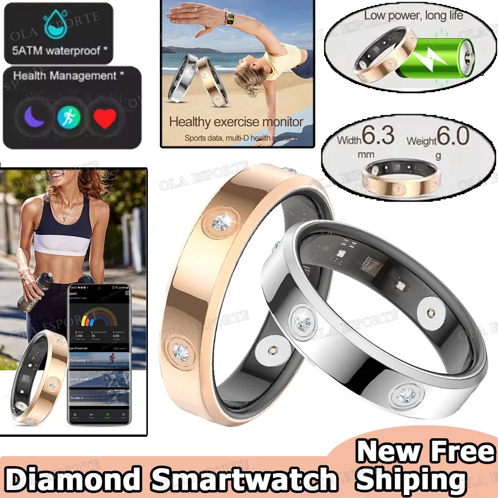 

Smart Ring Women Men New Diamond Ring Super narrow 6.3mm Blood Oxygen Heart Rate Monitor Sport Ring 5ATM Waterproof Fashion Ring