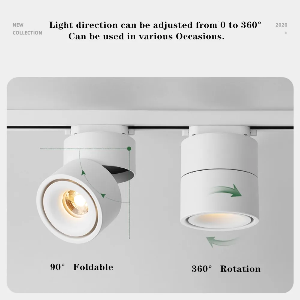 LED Track Light Spot Downlight Foldable Ceiling Spotlight 7W 12W 15W 110V 220V Spots Lamp Clothing Shop Store For Home Kitchens