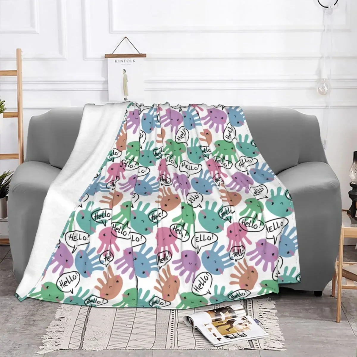 Colorful Octopus Blanket Velvet Printed Multi-function Lightweight Throw Blanket for Bedding Couch Rug Piece