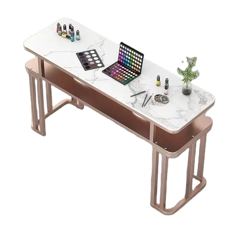 

Light Luxury Modern Simple Rock Board Storage Manicure Table New Single or Double Nail Salon Manicure Table Made of Metal