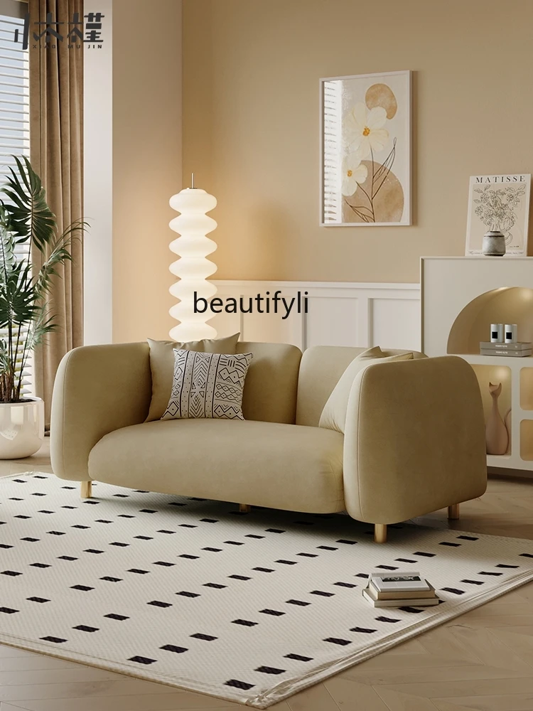 French Cream Style Living Room Technology Simple Cloth Care Straight Row Sofa Modern Minimalist  Apartment