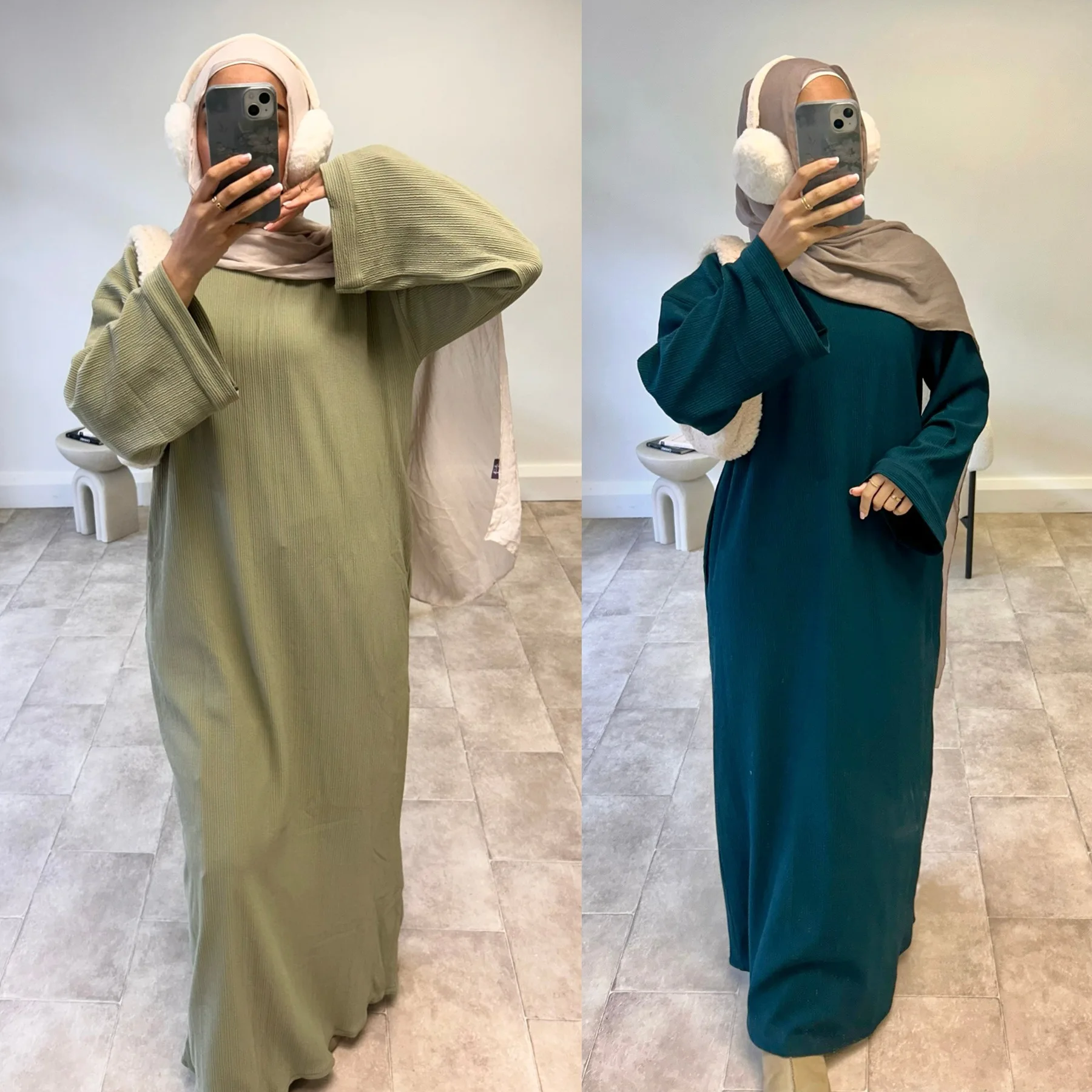 Muslim Fashion Abaya Winter Warm Islamic Abaya Corduroy Solid Closed Abayas Muslim Dress Casual Loose Four Seasons Abaya Robe