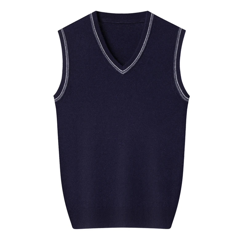 Knitted V-neck Autumn and Winter Knitted Warm Vest Men's Daily Basic Top Sleeveless Sweater