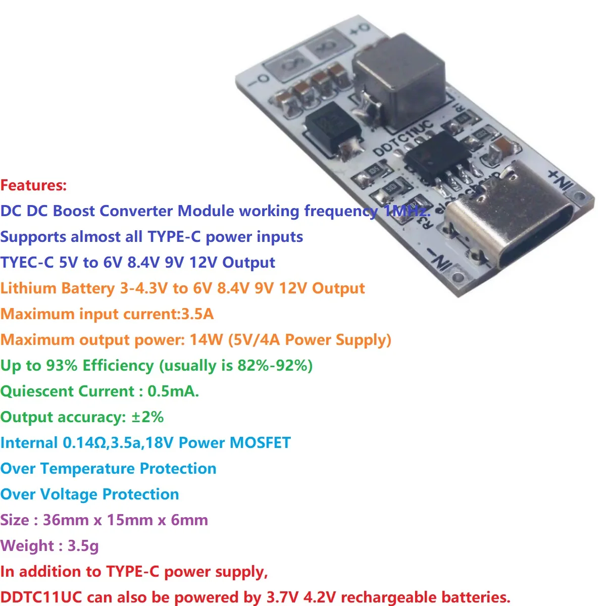 

Преобразователь постоянного тока TYPE-C Boost, регулятор напряжения для маршрутизатора Arduino, Wi-Fi, IP-камеры, NAS, сетевой диск 14 Вт, от 5 В до 6 В постоянного тока, 8,4 В, 9 В, 12 В