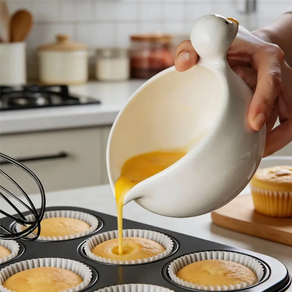 Cute Ceramic Duck Bowl with Pour Spout Egg Whisking Baking Salad Matcha Bowl Home Kitchen