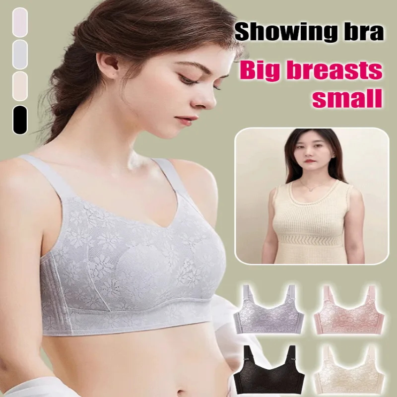 Veimia Large breasts steel ring underwear girls sports bib thin cup sponge-free full-cup top support bra bra anti-bump point