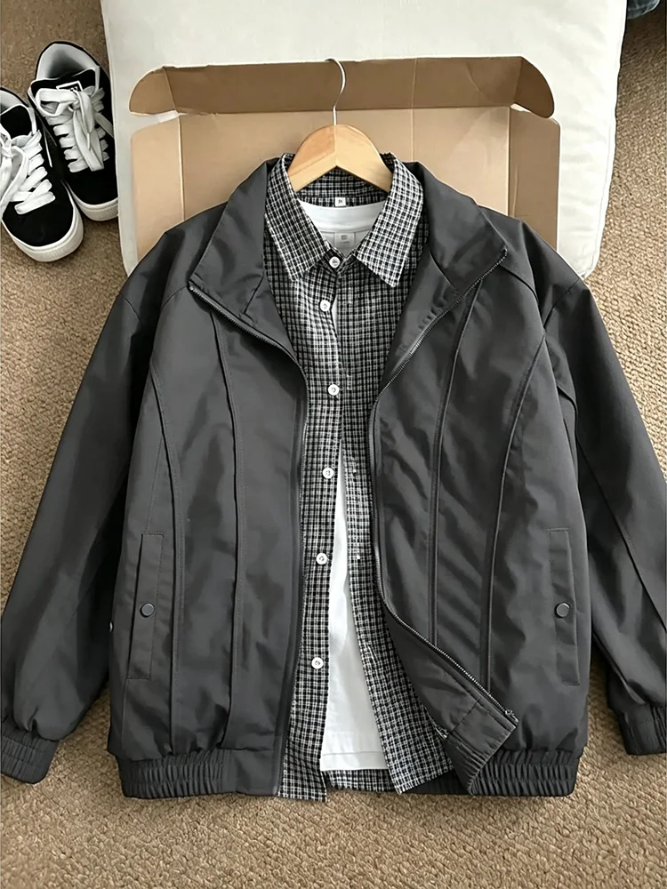 American Style Flight Jacket Men's Baseball Uniform Outerwear Three-Proof  Coat Loose Fit Youth Fashion Polyester Fiber