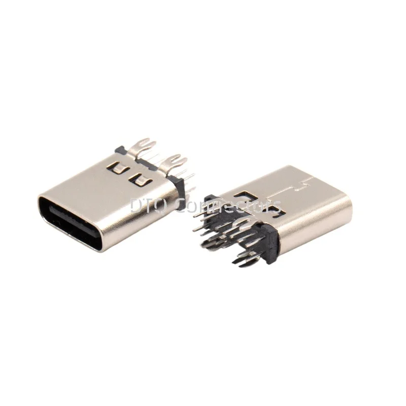 USB3.1 Connector Type C 14Pin Female Charge Socket Receptacle Through Holes 180° Vertical Harpoon Foot Plug-in PCB Board Adapter