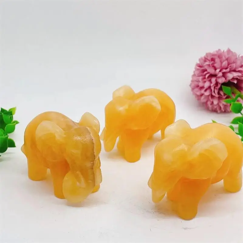 

Natural Yellow Calcite Elephant Crystal Cute Animal Healing Home Decoration Birthday Present Healthy Children Toy 1pcs