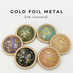 6Pcs 25mm Resin metal 6-color button with water ripple and diamond shaped gold foil combination button for coat buttons N084