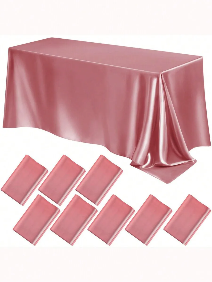 

1pc Rose Pink Satin Rectangular Tablecloth for Banquet Wedding Party Decor