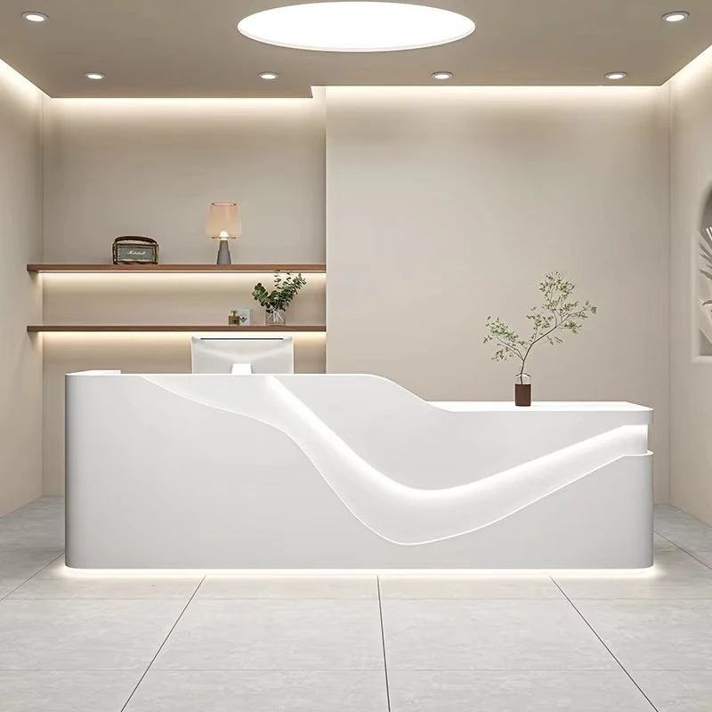 &c Hot Sale Beauty Salon Reception Desk Modern Design Luxury Led Large Spa Hotel Hospital Desk Furniture Reception Desk 5