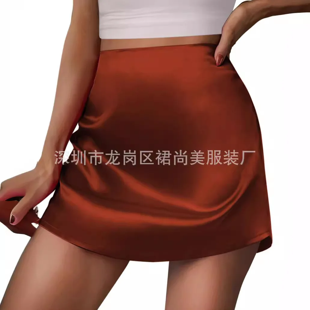 Silky-Satin Skirt High-Waisted Tummy-Control Mini Skirt Invisible Back-Zip Shorter Skirt Elegant Feminine Party Skirts
