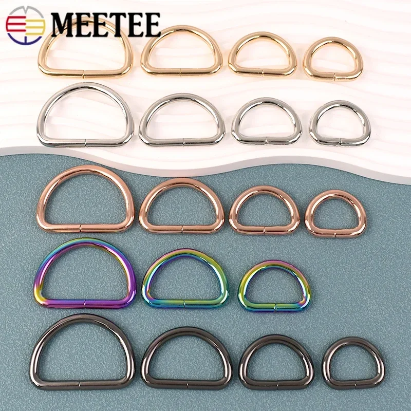 10Pcs 13-50mm D Ring Metal Buckles Bag Strap Carabiner Clips Accessories for Handbags Dog Collar Loop Clasp Leather Hardware