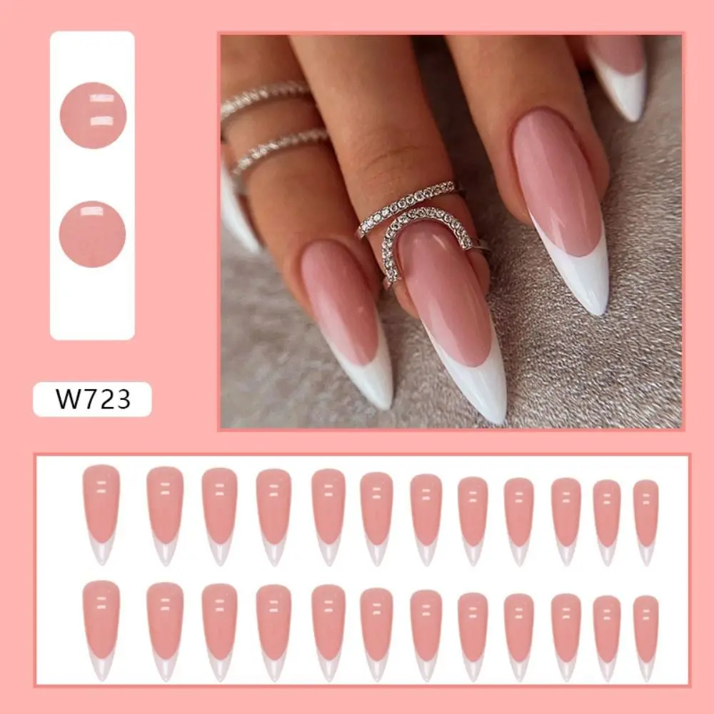 New Long Stiletto False Nails French Aurora Nail Tips Full Cover White Black Love Heart Fake Nails Women Girls