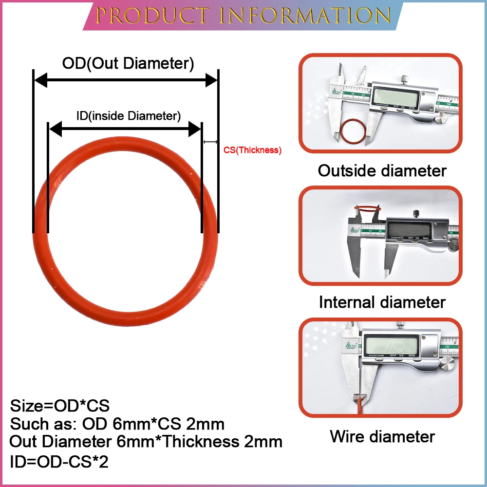 CS1/1.5/2.0/2.4/3.1m Silicone O Ring Sealing Washer Red/Black/White VMQ Waterproof Insulated Rubber ORing Food Grade Sealing Kit