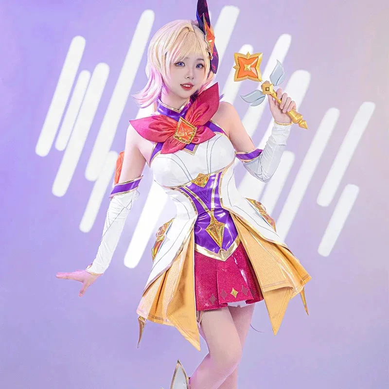 Game LOL Star Guardian Seraphine Cosplay Costume Wig Pink Purple Hair Women Halloween Party Outfits Shoes Seraphine Microphone
