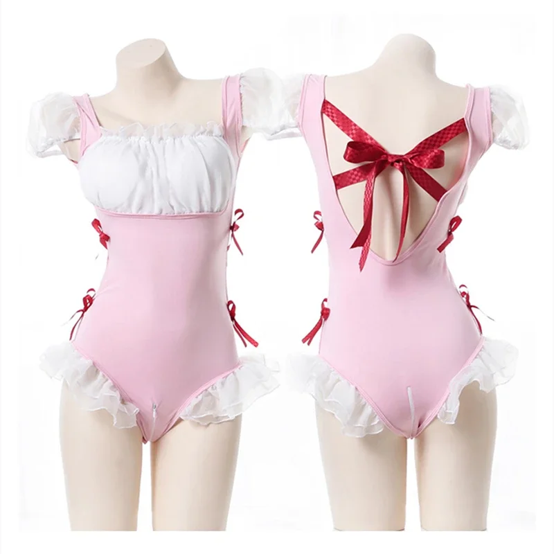 Anime Kawaii Lolita Maid Outfit Costumes Cosplay Women Sexy Lingerie Lace Open Crotch Bodysuit Underwear Erotic Suit