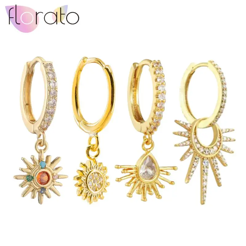 

925 Sterling Silver Ear ​Needle Classic Vintage Irregular Solar Zircon Pendant Hoop Earrings Women's Fashion Luxury Party Jewelr