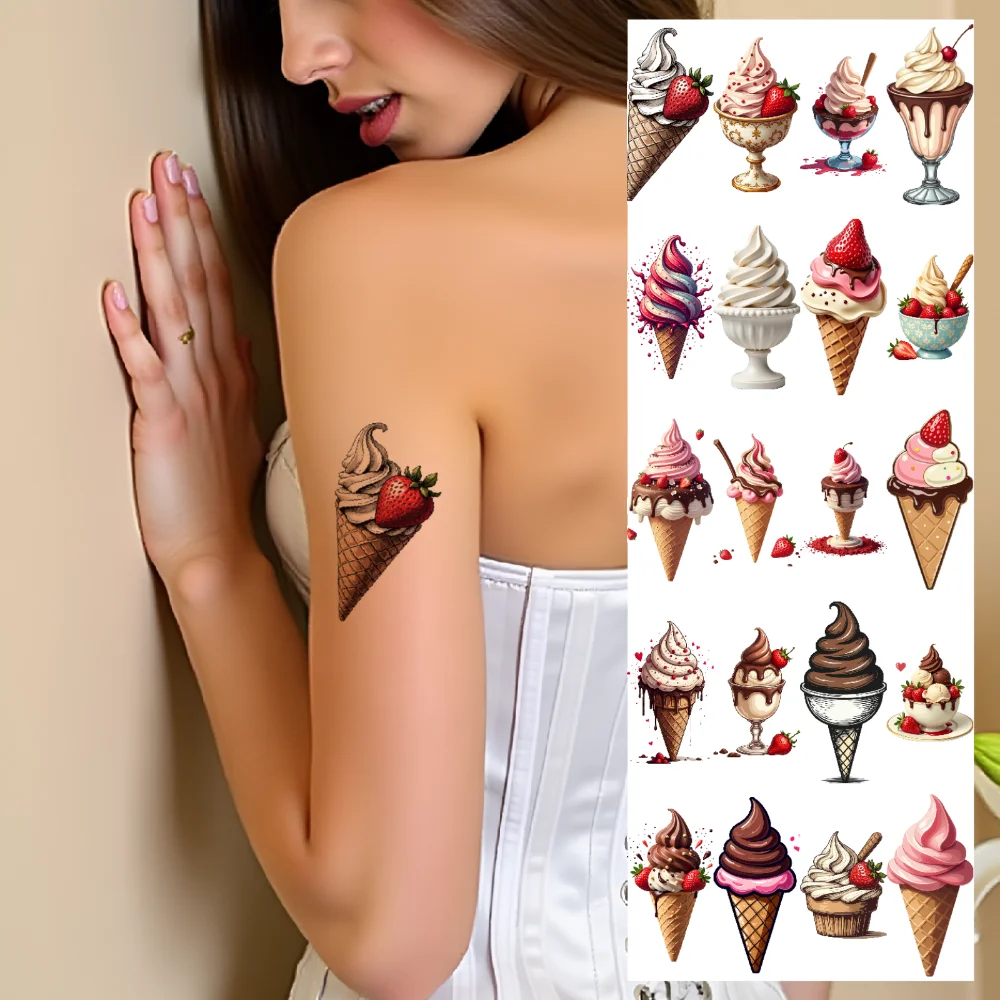 

28pcs Temporary Tattoo Ice Cream Tattoos Temporary Tattoo Stickers Strawberry Tattoos Waterproof Long-lasting Body Stickers