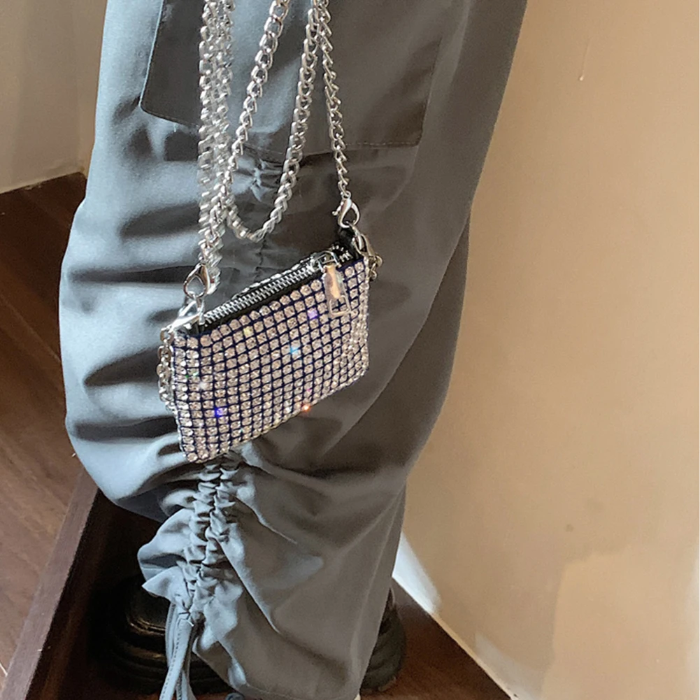 Rhinestone Crossbody Bag Breathable Mini Composite Shoulder Bag Scratch Resistant Metal Double Chain Fashion for Shopping Trip