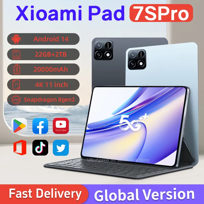 

2025 New7S Pro Tablet 4K Screen with Snapdragon 8gen2 Android 14 System Dual-Mode 5G and Wi-Fi 20000mAh 22GB RAM 2TB Storage