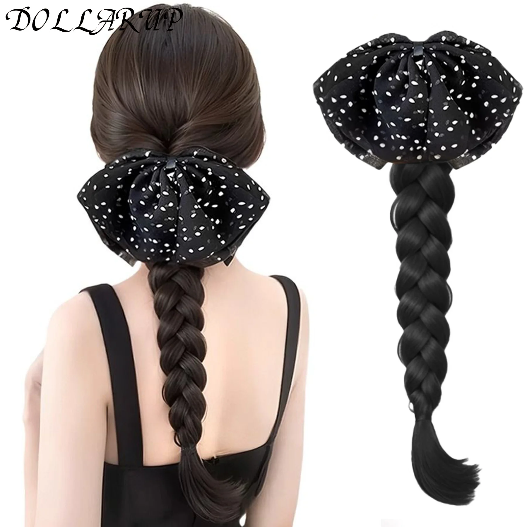 

Women's Synthetic Wigs Polka dot bow headband simulation hair twist ponytail hairpin gentle with skirt hair accessories