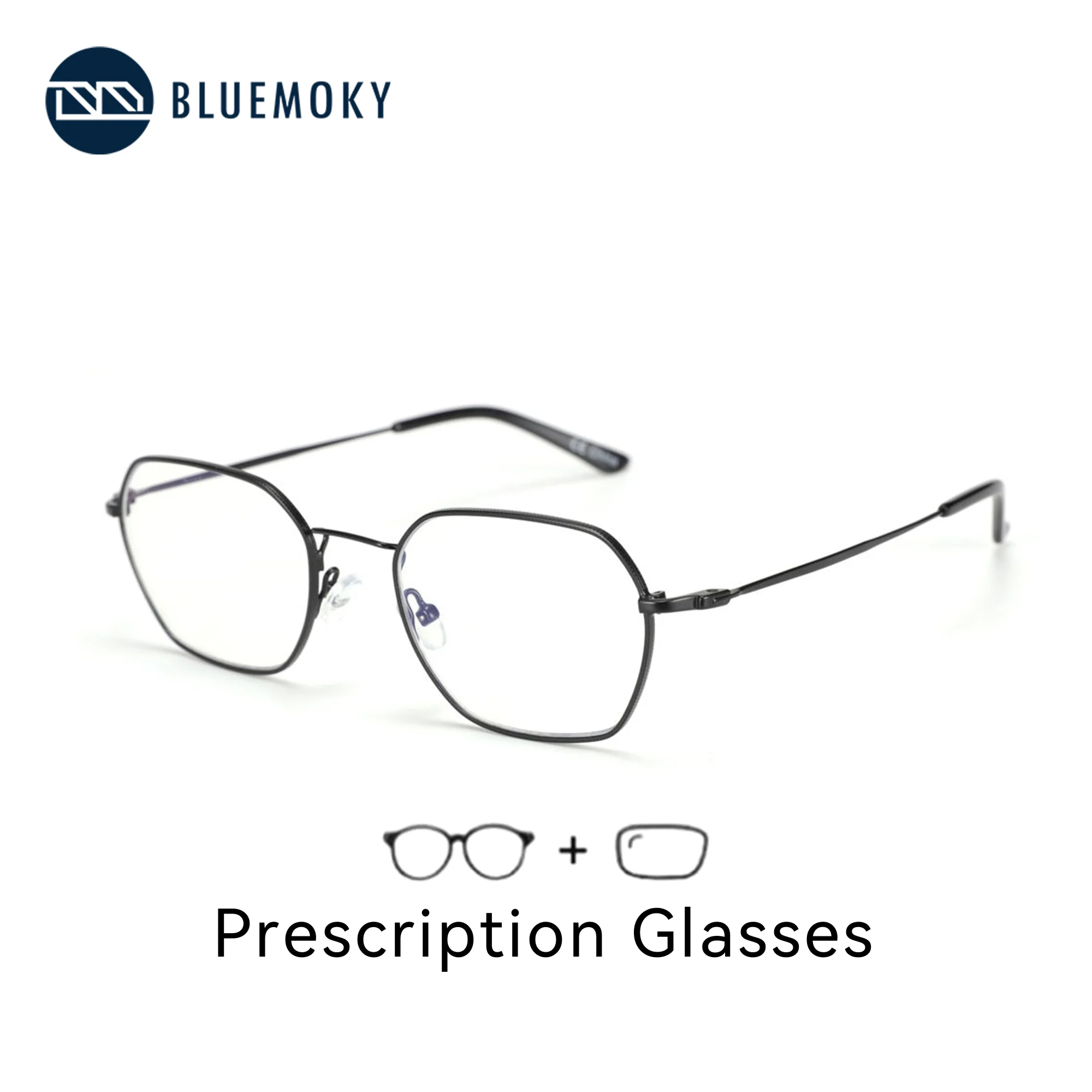 

BLUEMOKY Polygon Prescription Glasses Unisex Metal Frame Progressive Lenses For Myopia Photochromic Optical Eyewear