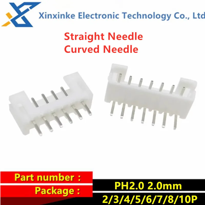 50PCS PH2.0mm Connector 2/3/4/5/6/7/8/10P 2.0mm Terminals Plastic Shell Connector Bent Needle Socket Curved/Straight Needle
