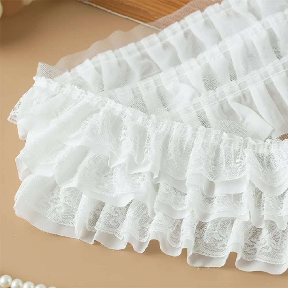 New 13CM Wide 3D Pleated Mesh Chiffon Fabric White Black Three Layers Embroidered Ruffle Trim Apparel Collar Sewing Decor DIY