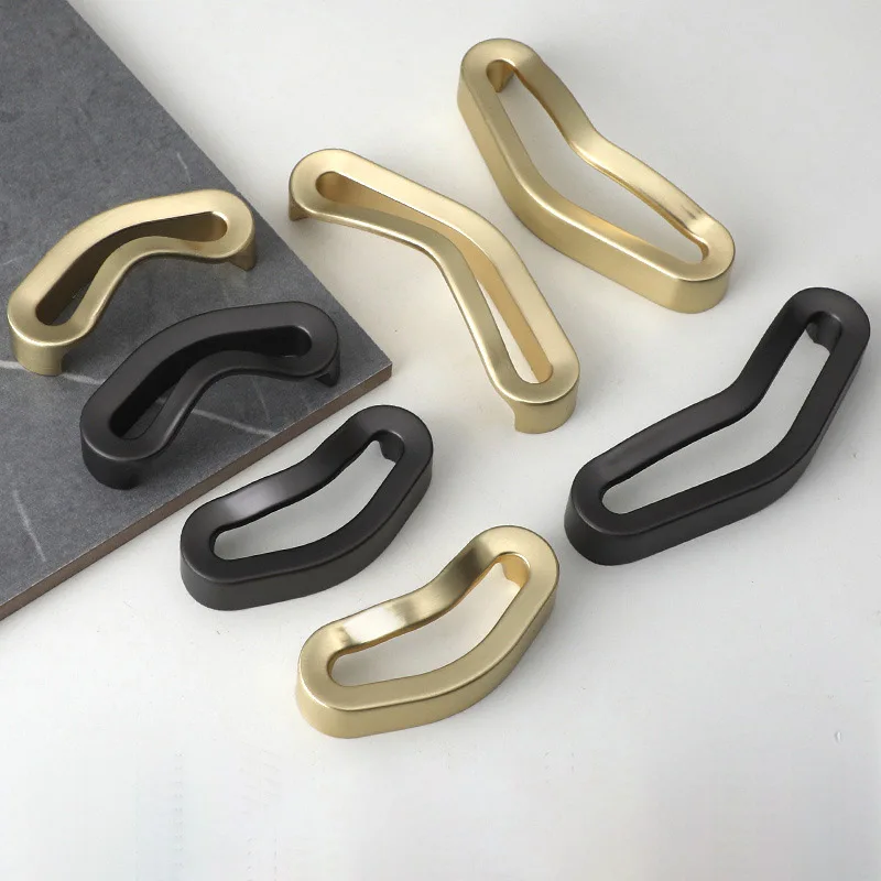 Personalized Zinc Alloy Pairs Small Handles Golden Cabinet Drawer Curved Handle Pearl Gray Hollow Out Pulls for Funiture Door