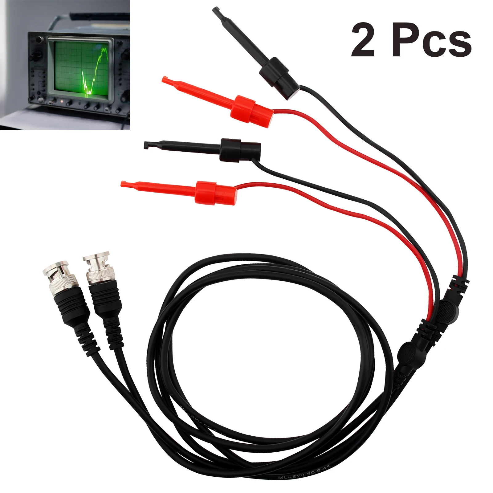 Enchufe macho BNC Q9 a gancho de prueba Dual, sonda de prueba, Cable Coaxial, línea para osciloscopio, instrumentos de medida, 2 piezas
