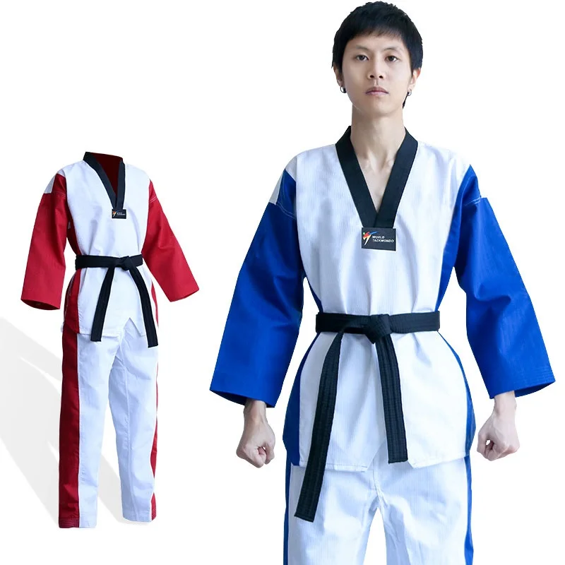 

Adult Kids Taekwondo TKD Uniform Training Karate Suits Embroidery Uniforms Poomsae Dobok WTF Approved Karate Clothing