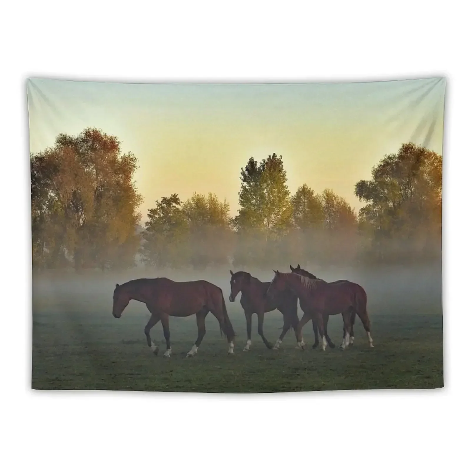 

Horses in the Morning Mist Tapestry Wallpaper Kawaii Room Decor Aesthetic Room Decor Room Decorator Tapestry