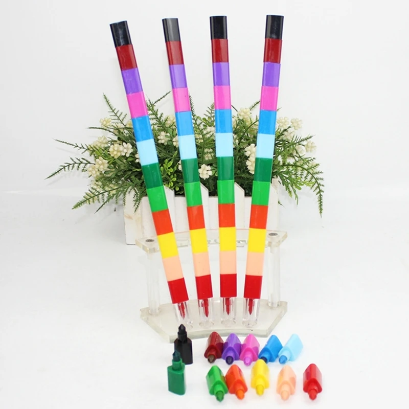 5Pcs Stackable Crayon Pencils Crayon Party Favor Kid 12 Color Building Blocks Colorful Crayon for School Boy Girls