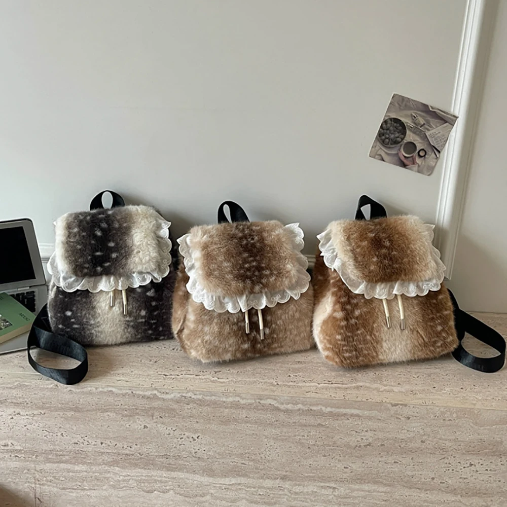 Delicate Plush Soft Handle Backpack Women's Autumn Winter Drawstring Double Shoulder Bags Casual High Grade All-Match Backpacks